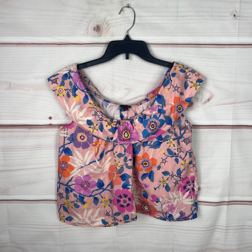 J Crew Top Women S Pink Liberty Fabric Floral Blouse Off The Shoulder Crop Woven